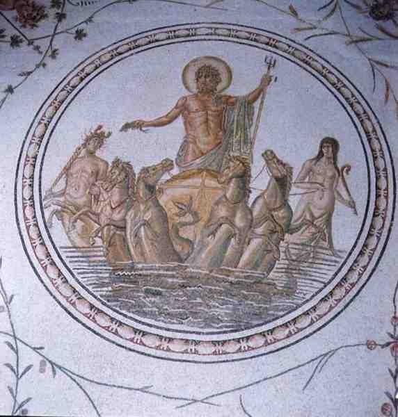 Neptunusz a szekerén, Hippocampival és Tritonokkal (mozaik) alkotó: Unbekannt