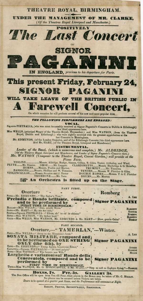Niccolo Paganini - playbill alkotó: Unbekannt