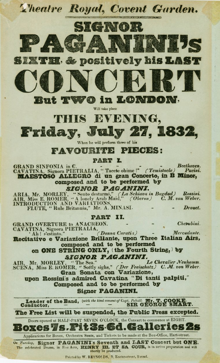 Niccolo Paganini - playbill alkotó: Unbekannt
