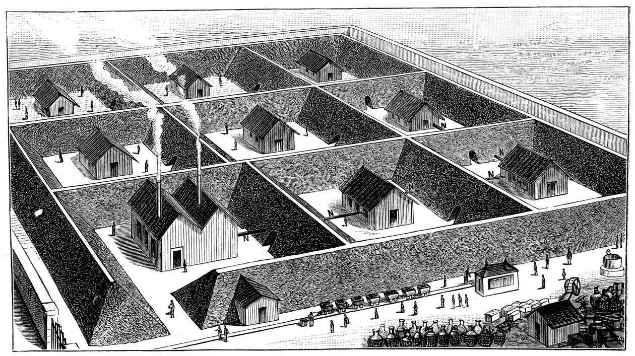 Nitroglicerin-feldolgozó üzem, robbanóanyag-gyár, Val Bormida, Cengio közelében, Olaszország, 1888 alkotó: Unbekannt