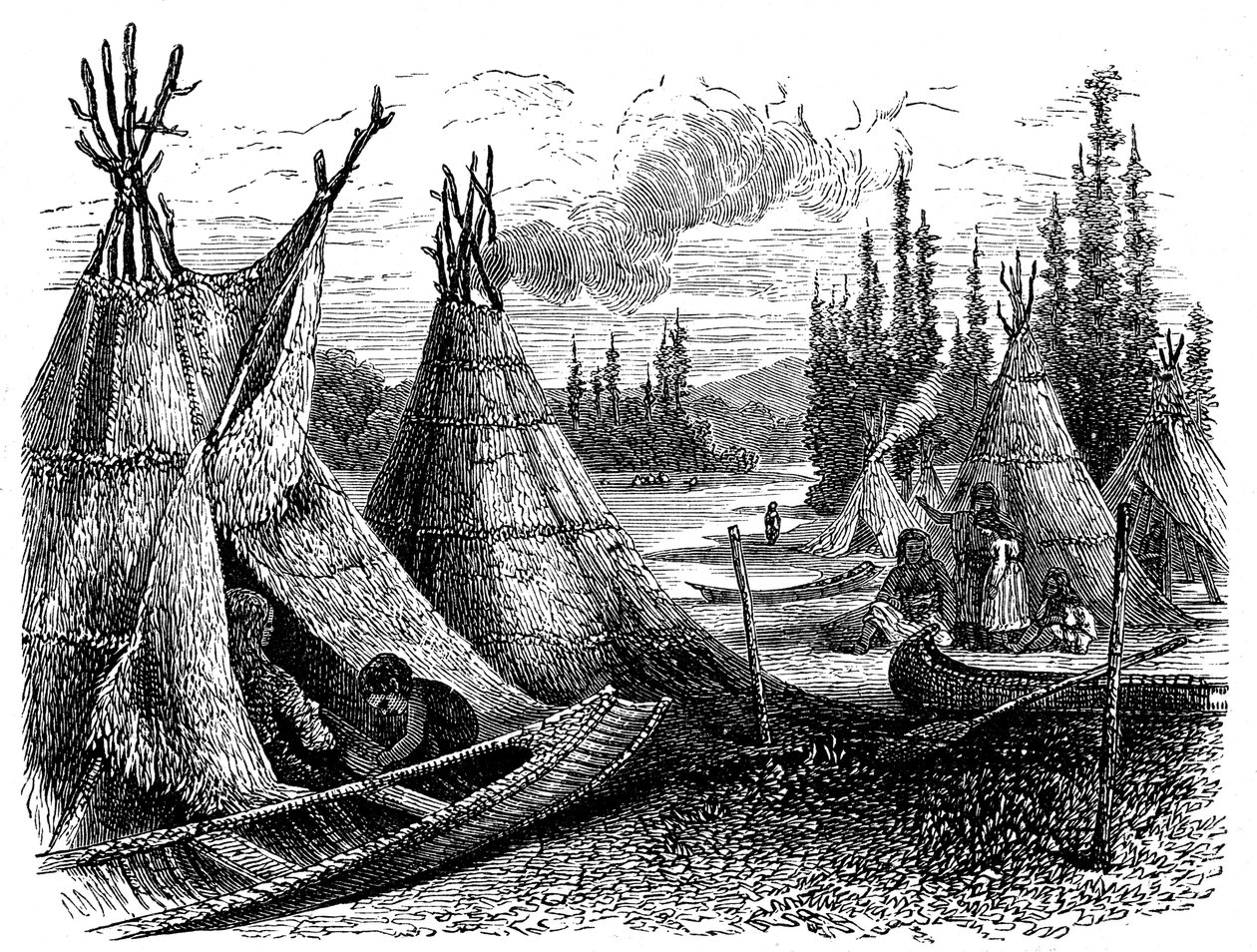 Észak-amerikai Cree indián település 1874 nyarán alkotó: Unbekannt