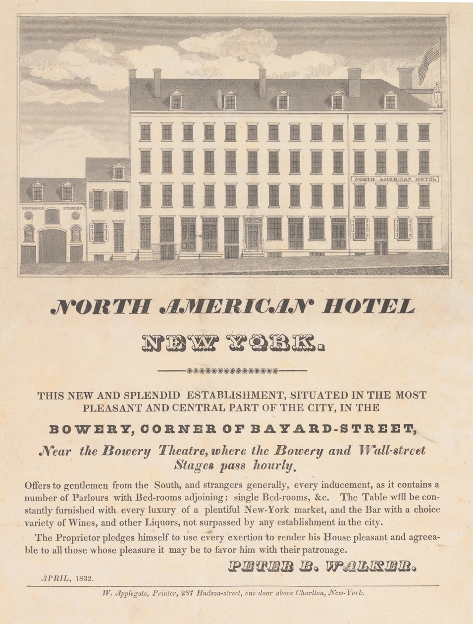 North American Hotel, New York, 1832. április. alkotó: Unbekannt