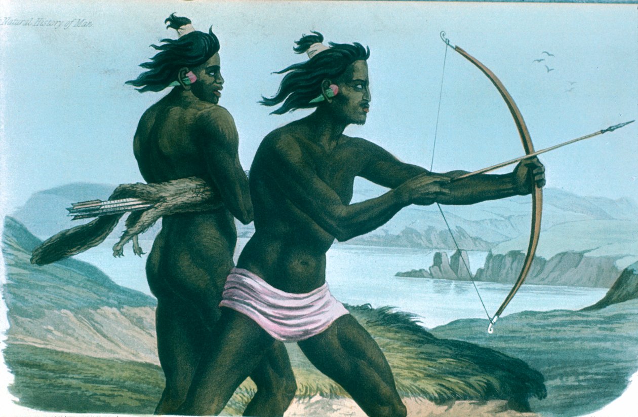 Íjakkal és nyilakkal vadászó észak-amerikai San Francisco indiánok, 1840 alkotó: Unbekannt