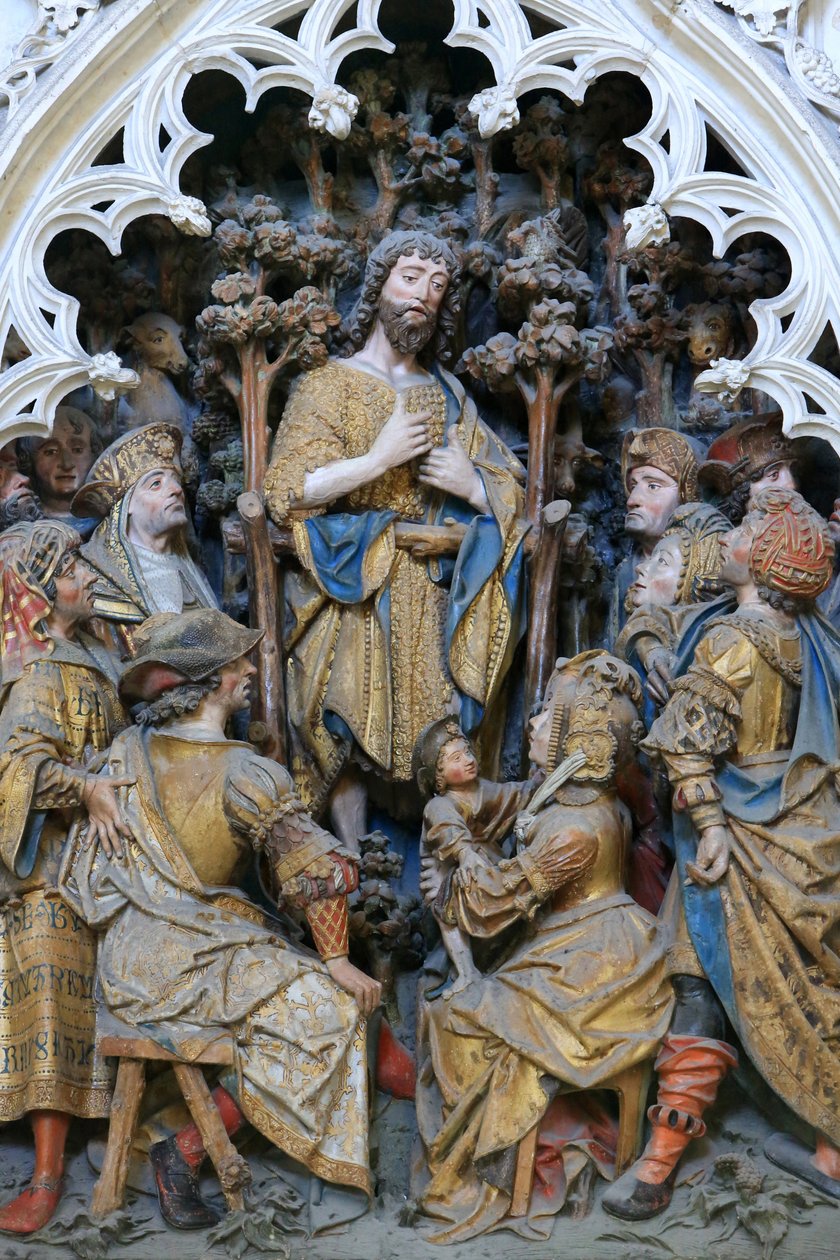 A kórus északi kerítése. Keresztelő Szent János életképe. Az északi vég magas domborműve (1531). Amiens-i katedrális, Amiens, Franciaország alkotó: Unbekannt