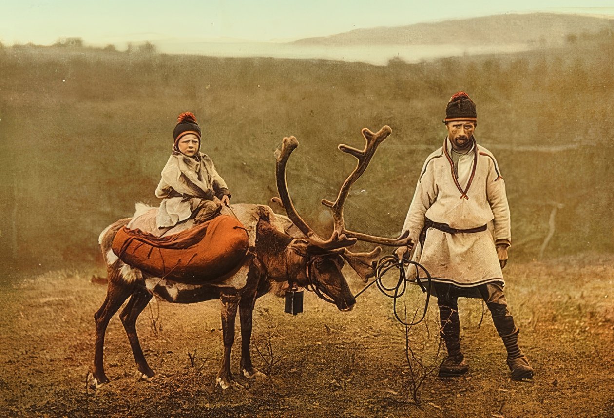 Norvégia. Rongy (mag) egy rénszarvassal. 1900 körül. Photochrom. Fotó: Photoglob / Zürich alkotó: Unbekannt
