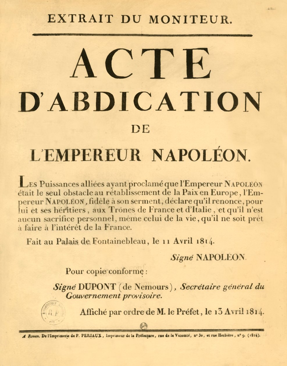 Értesítés Napóleon császár lemondásának bejelentéséről, 1813. április 11., 1921. alkotó: Unbekannt