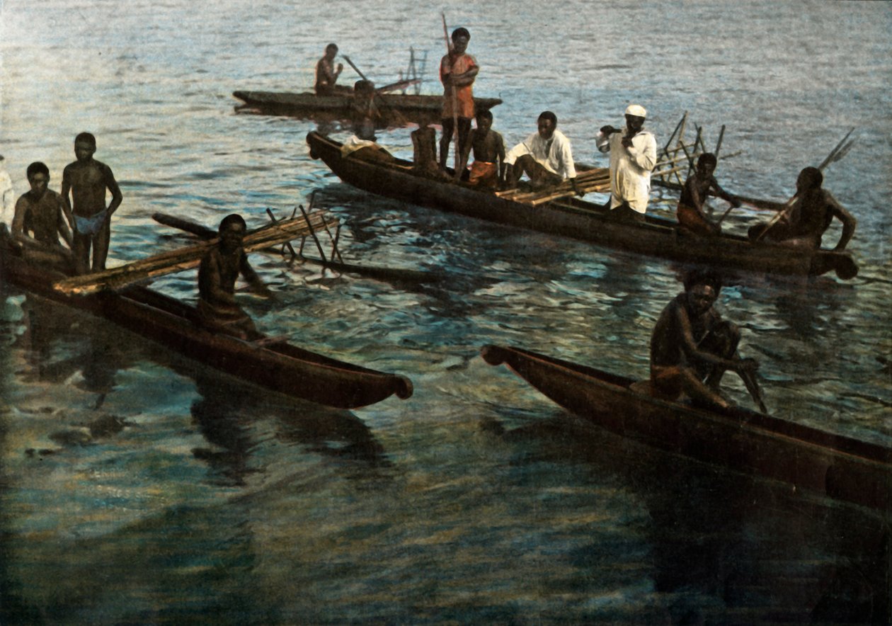 Új Gínea. Pápua kenuk, Pápua Új-Guinea. Pápuai kenuk, 1900. alkotó: Unbekannt