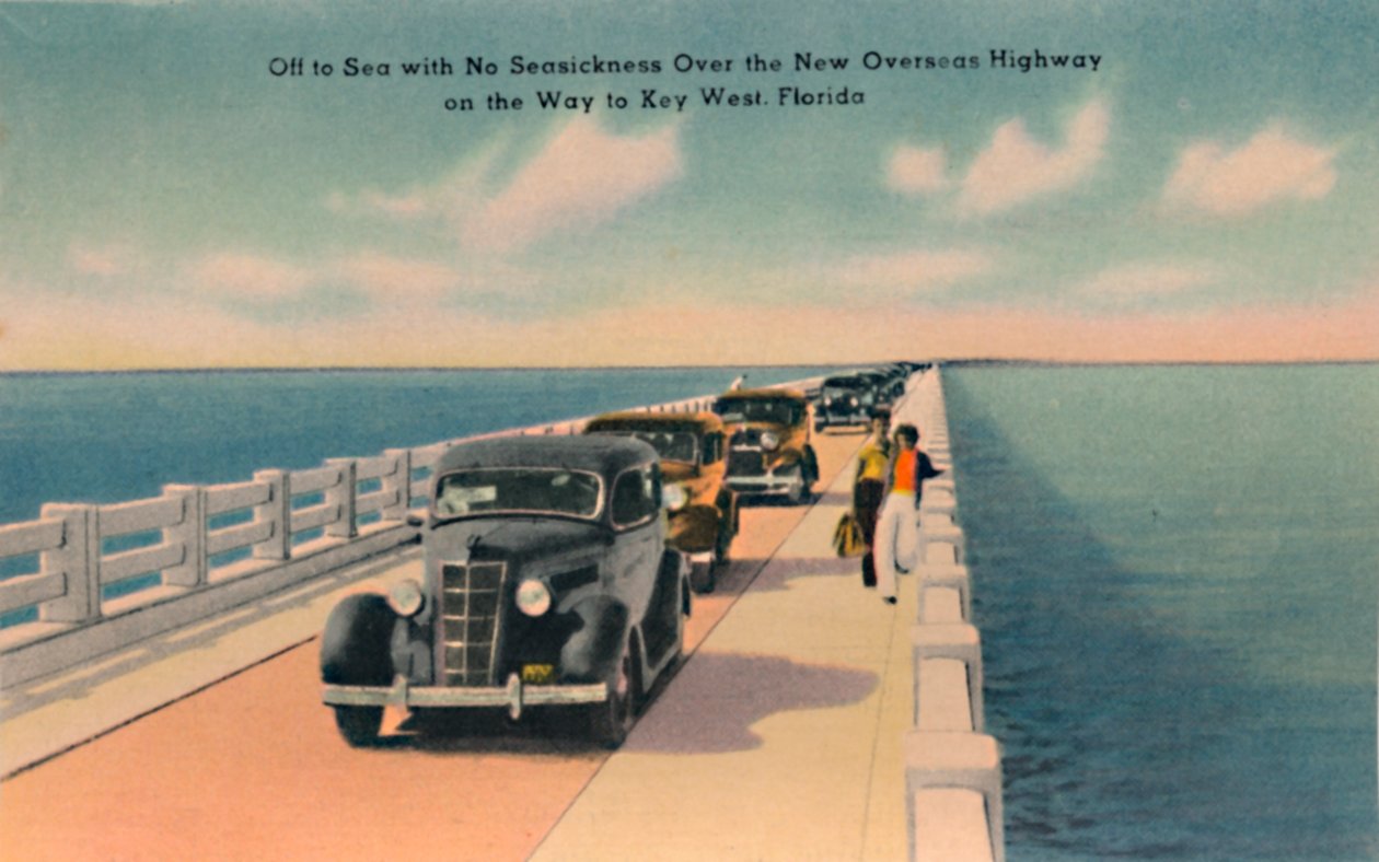 Tengeri betegség nélkül, New Overseas Highway Key Westbe, Florida, 1940-es évek alkotó: Unbekannt