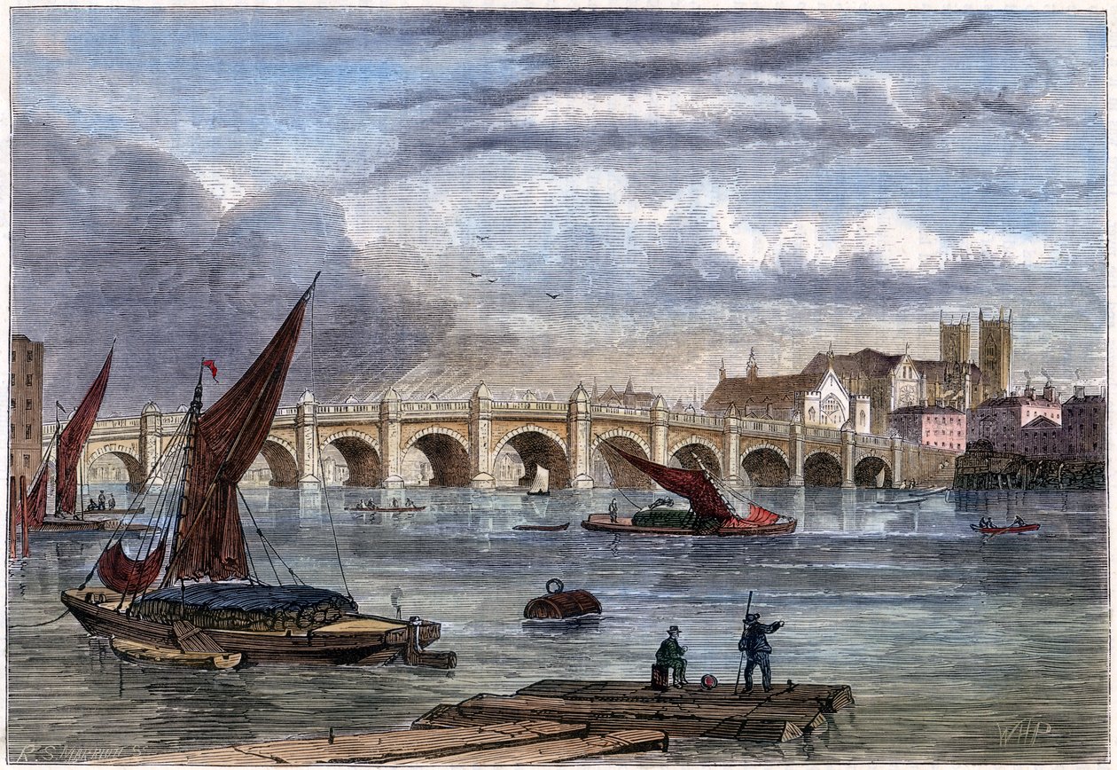 A régi Westminster híd 1754-ben, 19. század alkotó: Unbekannt