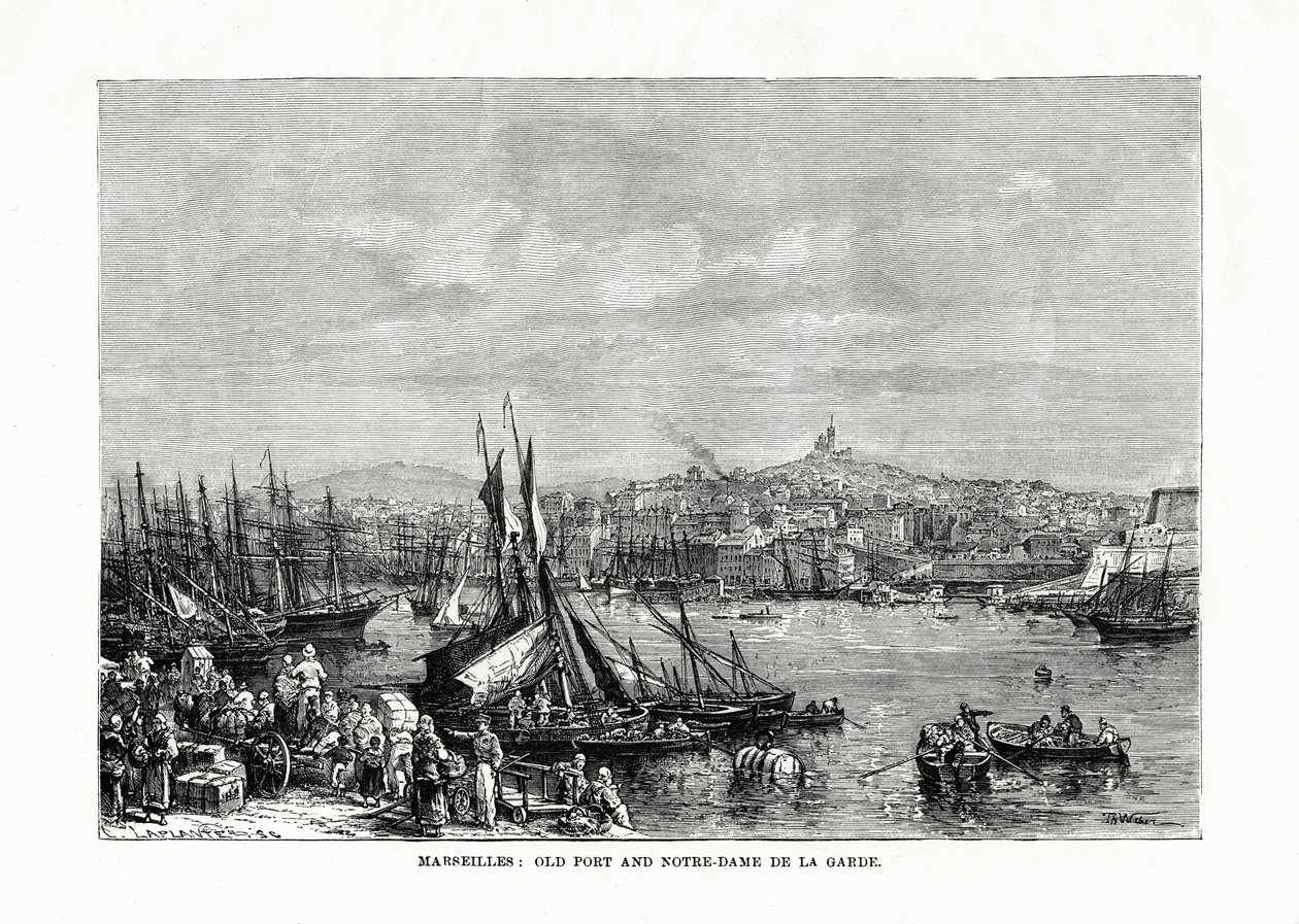 Régi kikötő és Notre Dame de la Garde, Marseille, Franciaország, 1879 alkotó: Unbekannt