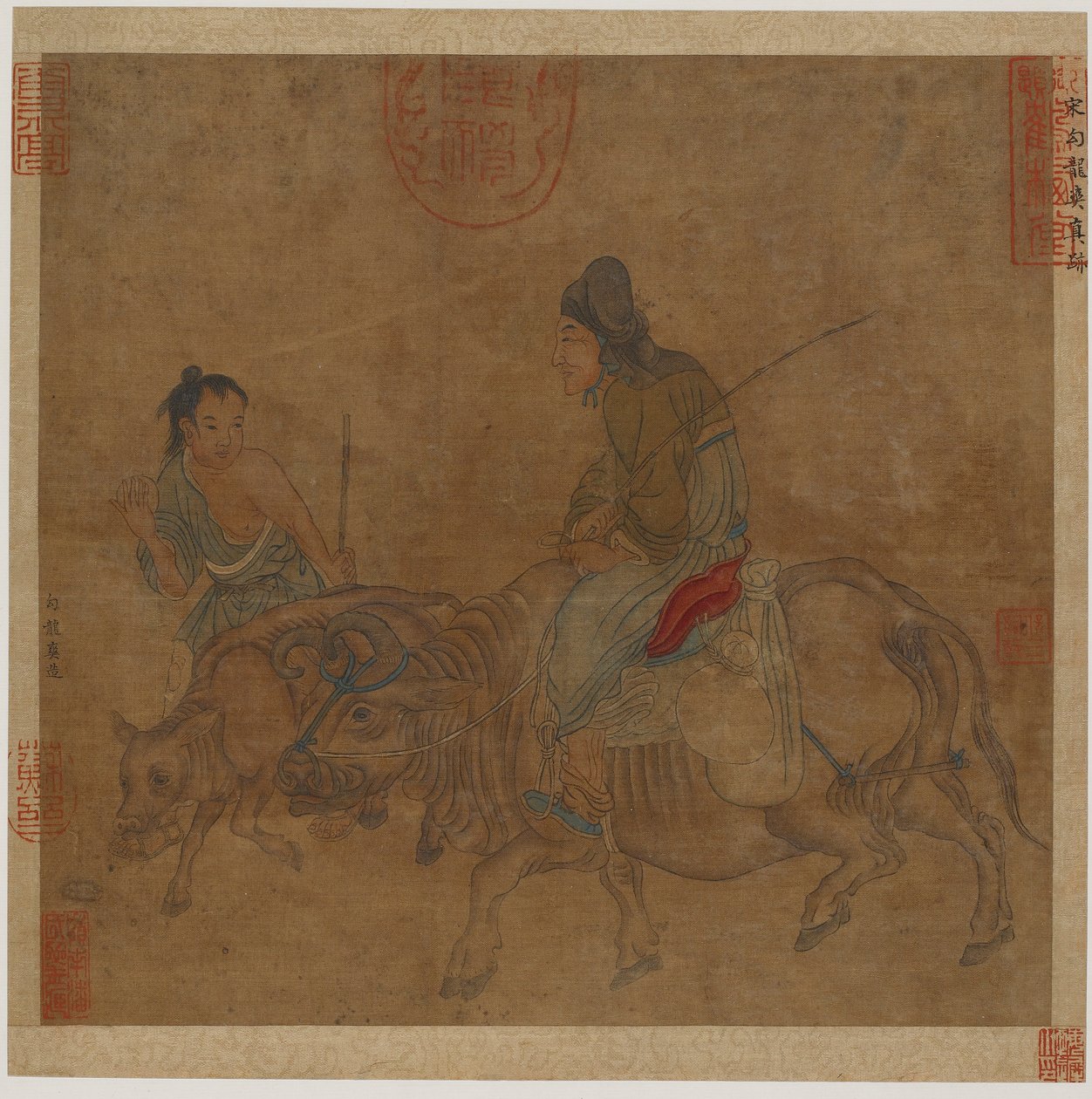 Öreg asszony ökrön, pásztorfiúval és borjúval, Valószínűleg Ming-dinasztia, 1368-1644. alkotó: Unbekannt