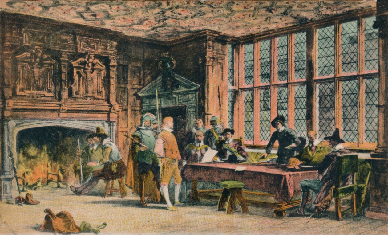 Oliver Cromwell megpróbál egy foglyot Banbury védelme alatt. Ye Olde Reine Dee földgömb szobája alkotó: Unbekannt
