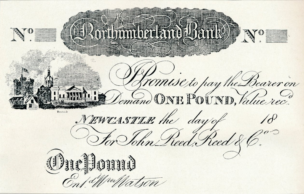 Egyfontos kötvény a Northumberland Bank számára, c1820 alkotó: Unbekannt