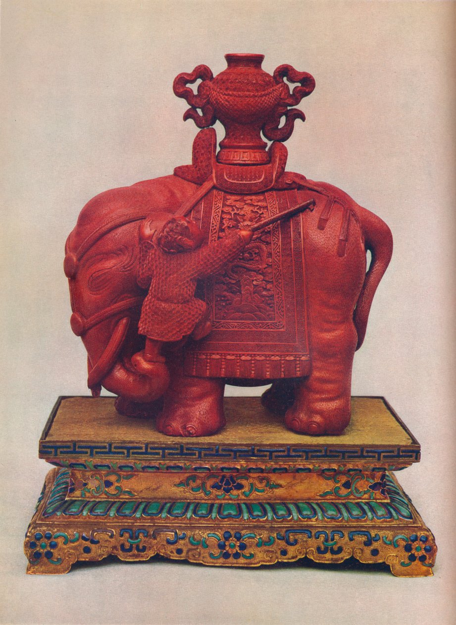 Egy pár faragott vörös lakk elefánt, kínai, Qianlong-korszak, c1765 alkotó: Unbekannt