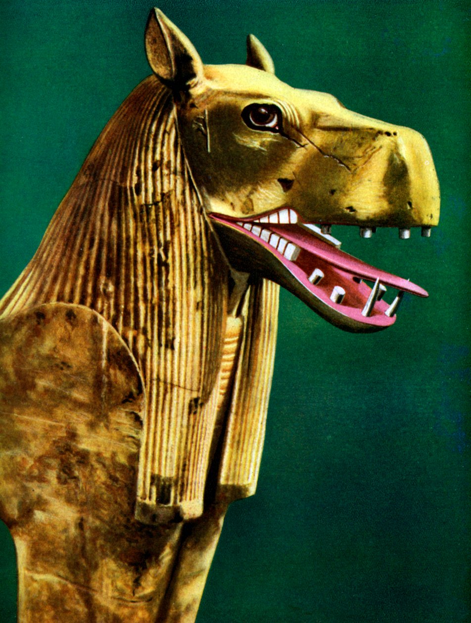 Az 1933-1934-es egyiptomi Tutanhamon sírjában talált ünnepi kanapé egyik ikertartója alkotó: Unbekannt