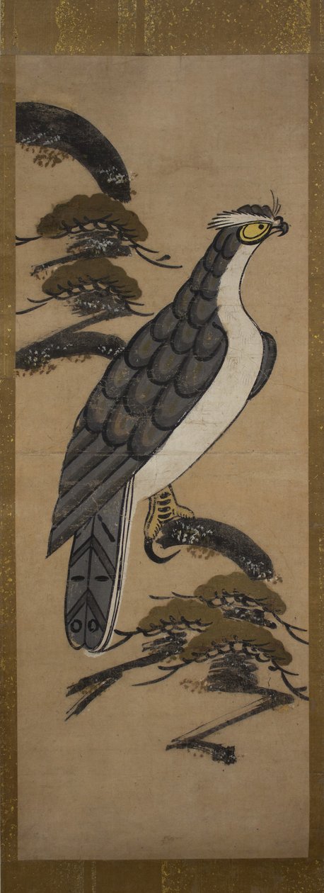 Otsu-e of Falcon egy fenyőfán, 18. század. alkotó: Unbekannt