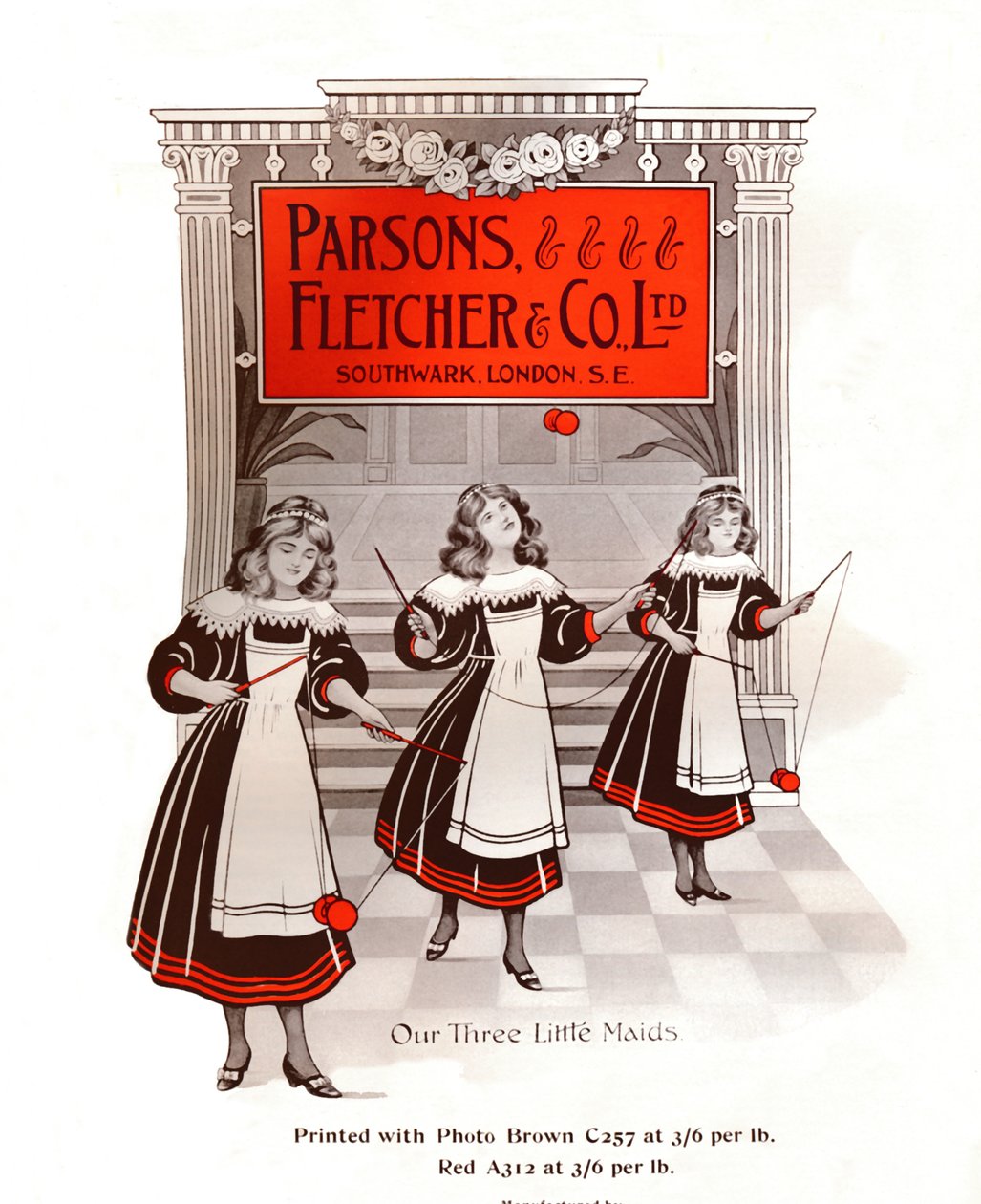 Három kis szobalányunk - Parsons, Fletcher & Co., Ltd. hirdetése, 1909. alkotó: Unbekannt