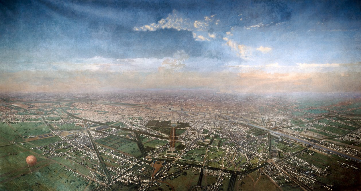 Párizs átfogó képe, a csillagvizsgálóból egy léggömbben, 1855 alkotó: Unbekannt
