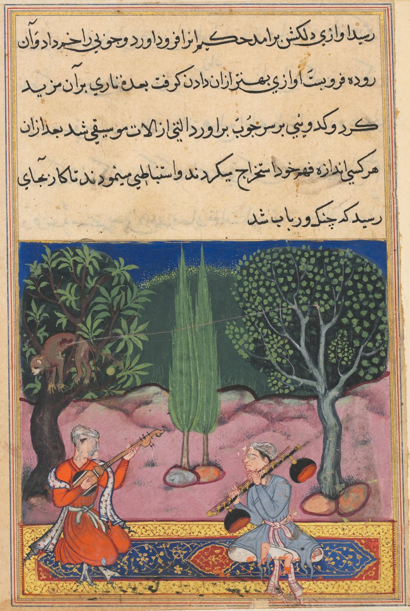 Oldal a Papagáj meséiből Tuti-nama: Tizennegyedik éjszaka: A musical feltalálása..., c. 1560. alkotó: Unbekannt