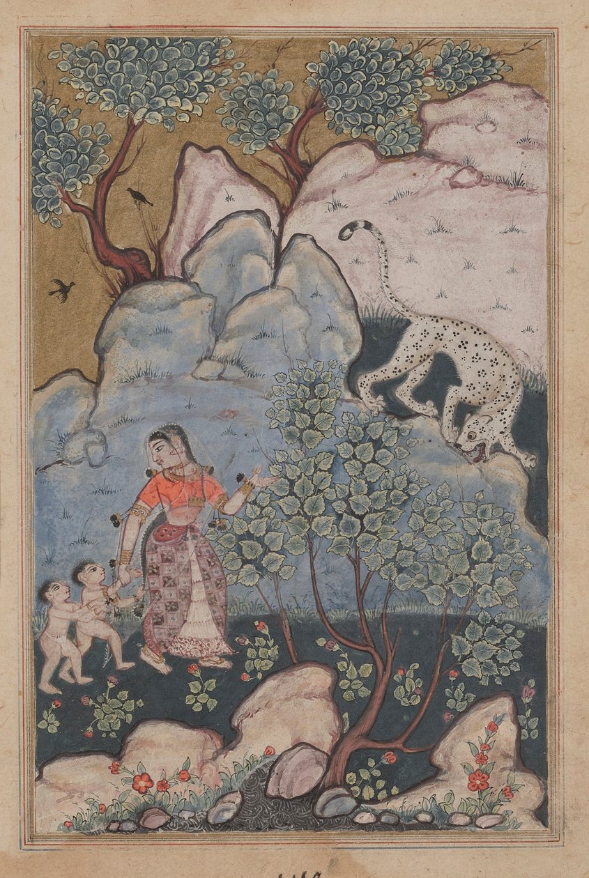 Oldal a Papagáj meséiből Tuti-nama: Harmincadik éjszaka: Egy nő kétgyermekes..., c. 1560. alkotó: Unbekannt