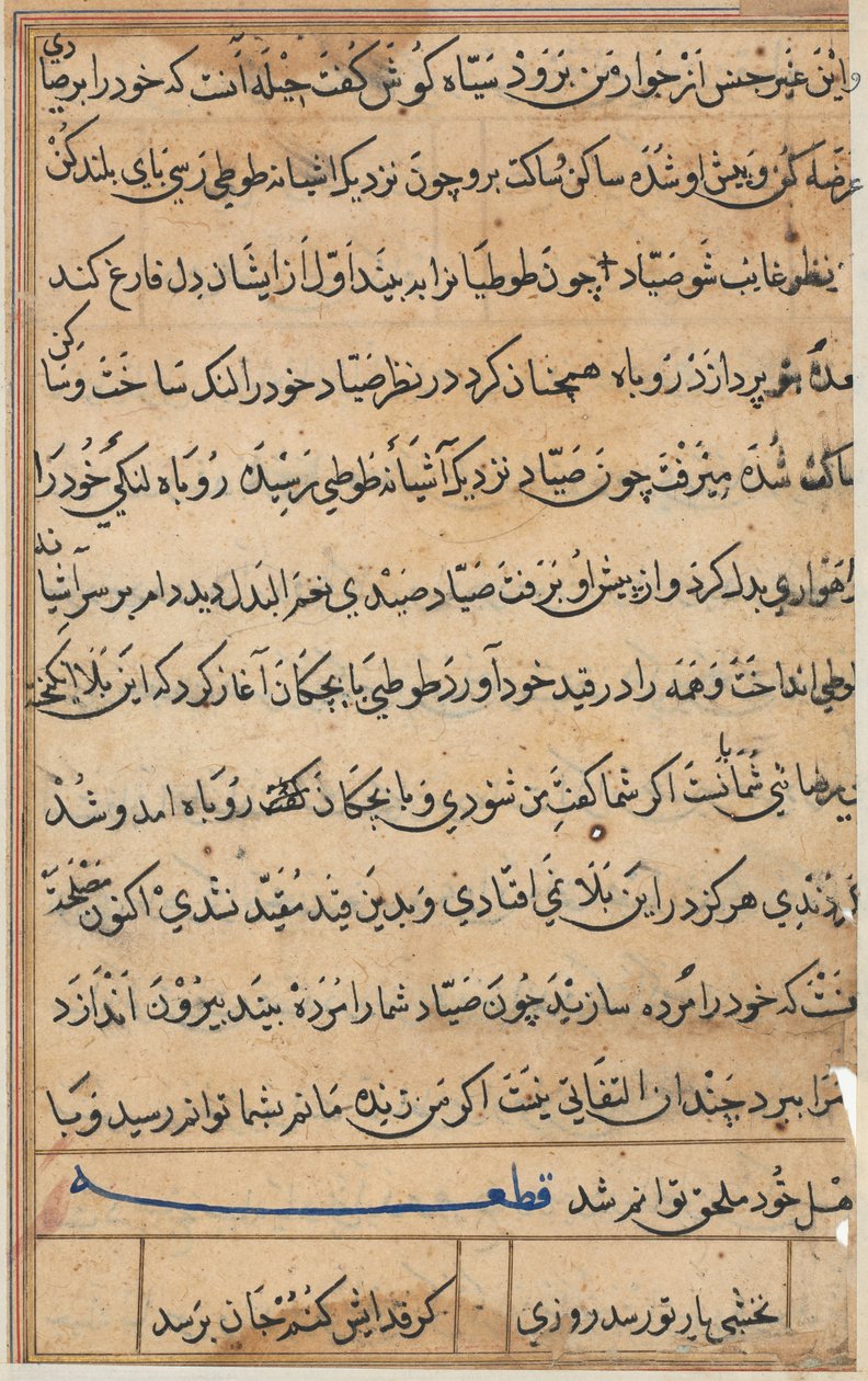 Oldal a Papagáj meséiből Tuti-nama: szövegoldal, c. 1560. alkotó: Unbekannt