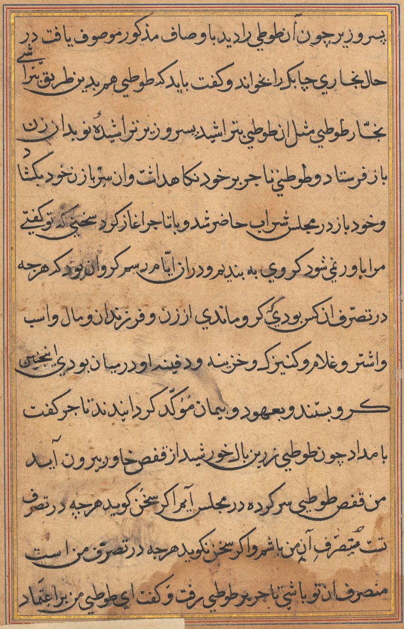 Oldal a Papagáj meséiből Tuti-nama: szövegoldal, c. 1560. alkotó: Unbekannt