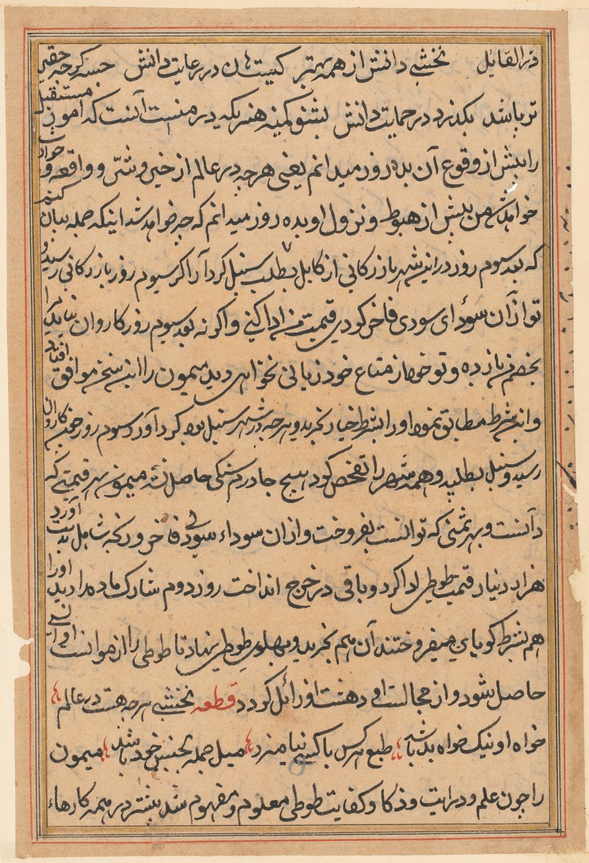 Oldal a Papagáj meséiből Tuti-nama: szövegoldal, c. 1560. alkotó: Unbekannt
