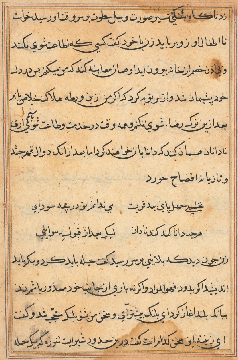 Oldal a Papagáj meséiből Tuti-nama: szövegoldal, c. 1560. alkotó: Unbekannt