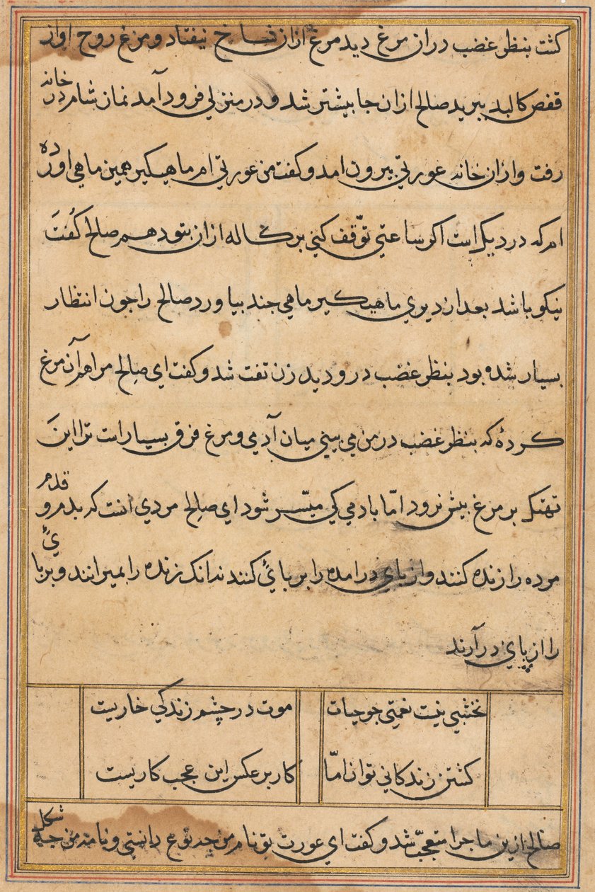 Oldal a Papagáj meséiből Tuti-nama: szövegoldal, c. 1560. alkotó: Unbekannt