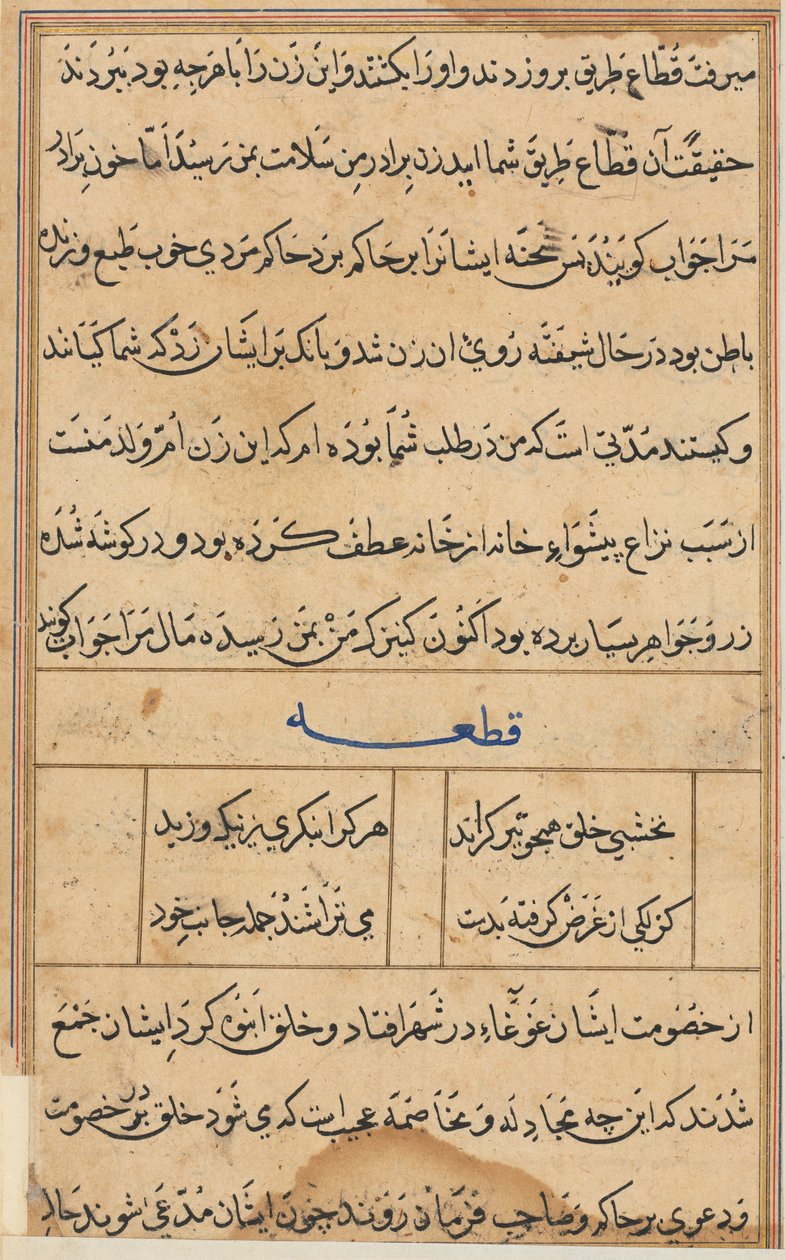 Oldal a Papagáj meséiből Tuti-nama: szövegoldal, c. 1560. alkotó: Unbekannt