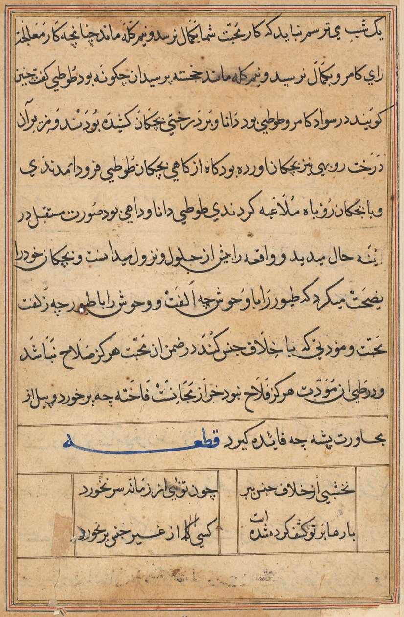 Oldal a Papagáj meséiből Tuti-nama: szövegoldal, c. 1560. alkotó: Unbekannt