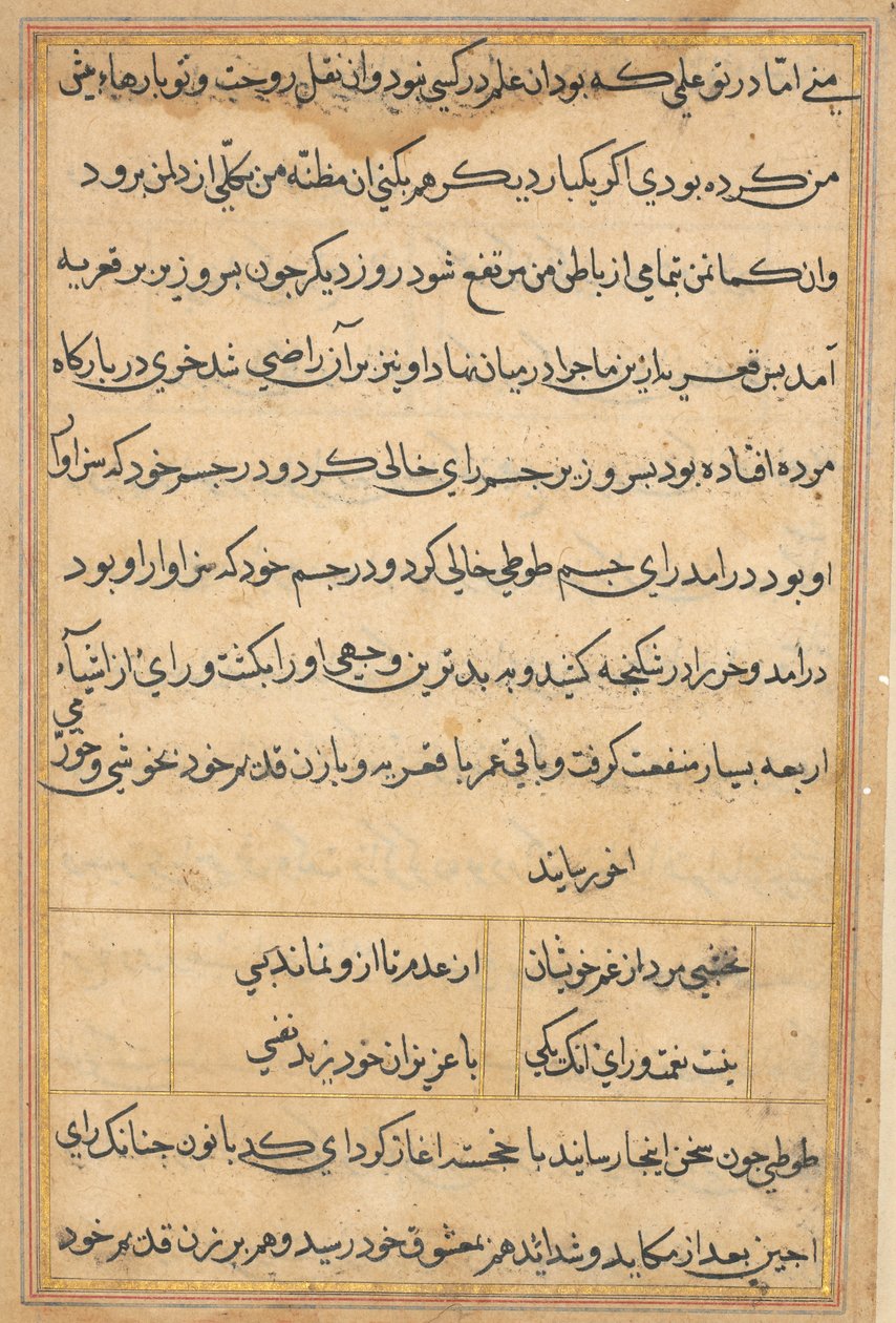 Oldal a Papagáj meséiből Tuti-nama: szövegoldal, c. 1560. alkotó: Unbekannt