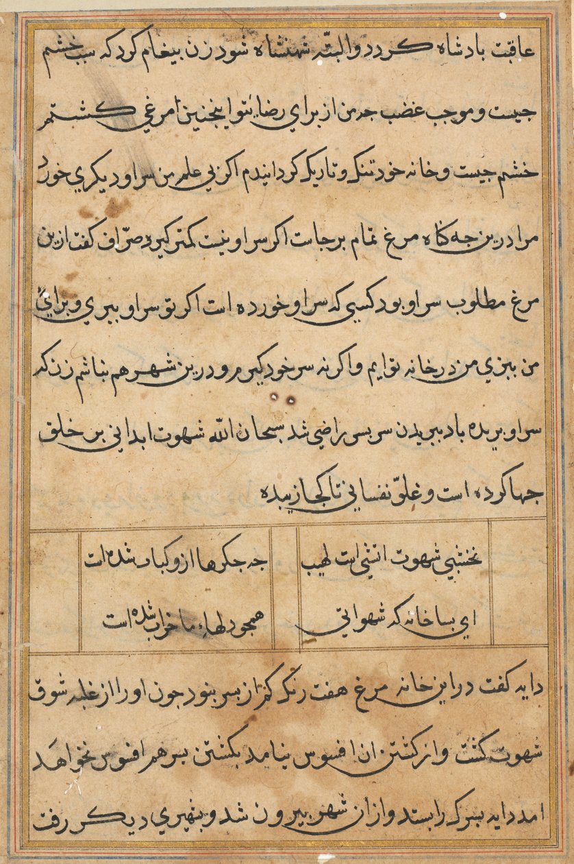 Oldal a Papagáj meséiből Tuti-nama: szövegoldal, c. 1560. alkotó: Unbekannt