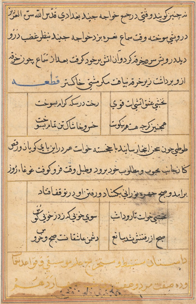 Oldal a Papagáj meséiből Tuti-nama: szövegoldal, c. 1560. alkotó: Unbekannt