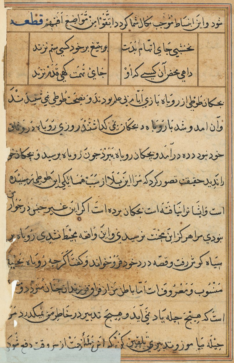 Oldal a Papagáj meséiből Tuti-nama: szövegoldal, c. 1560. alkotó: Unbekannt