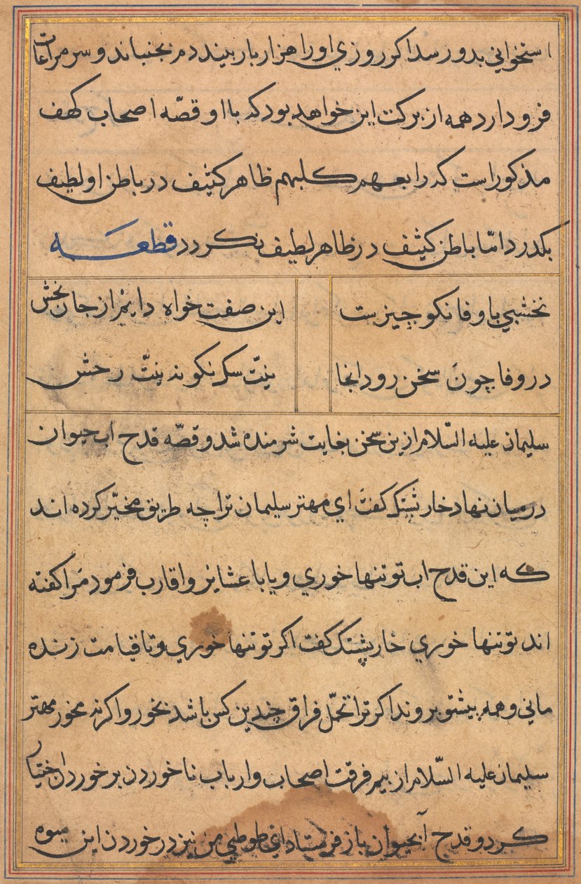Oldal a Papagáj meséiből Tuti-nama: szövegoldal, c. 1560. alkotó: Unbekannt