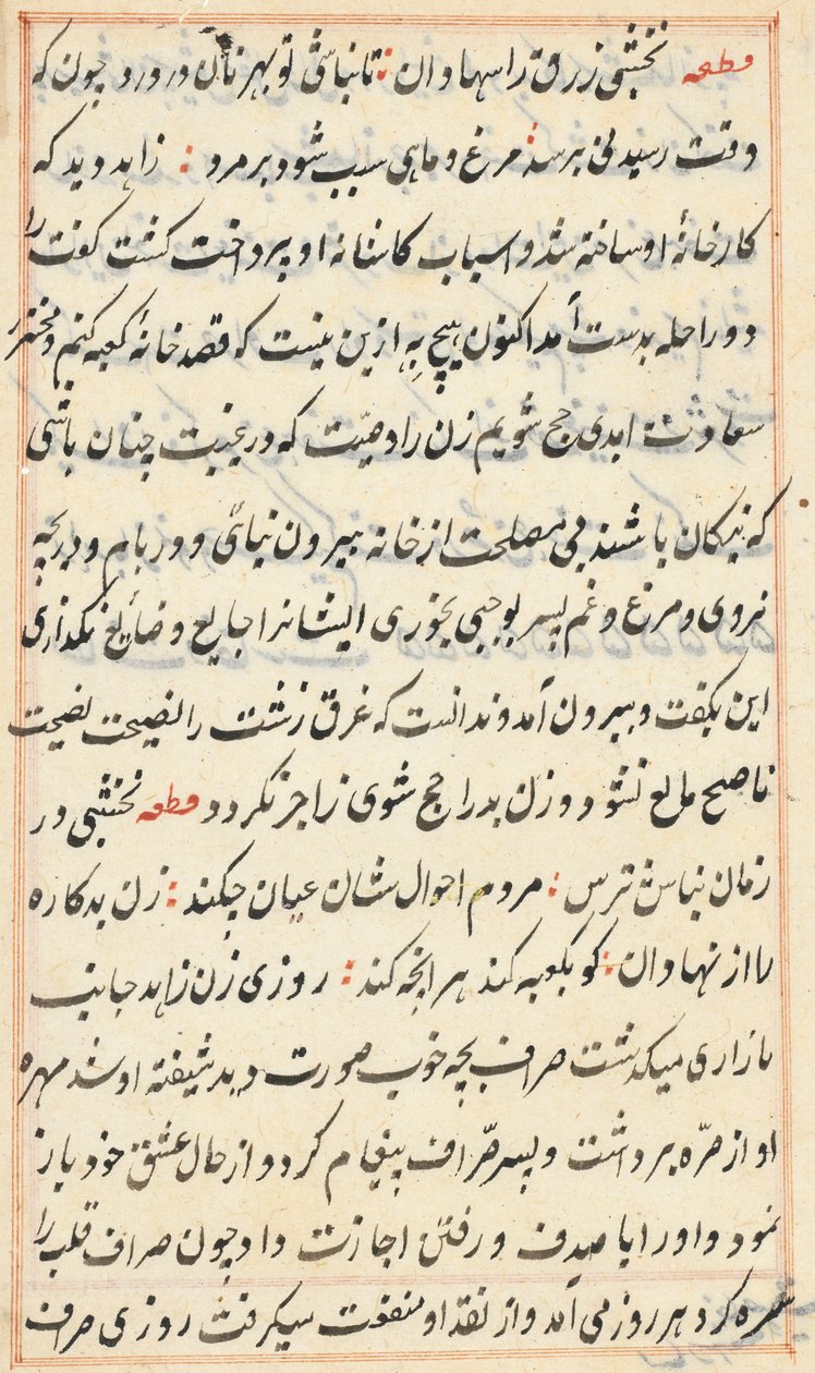 Oldal a Papagáj meséiből Tuti-nama: szövegoldal, c. 1560. alkotó: Unbekannt