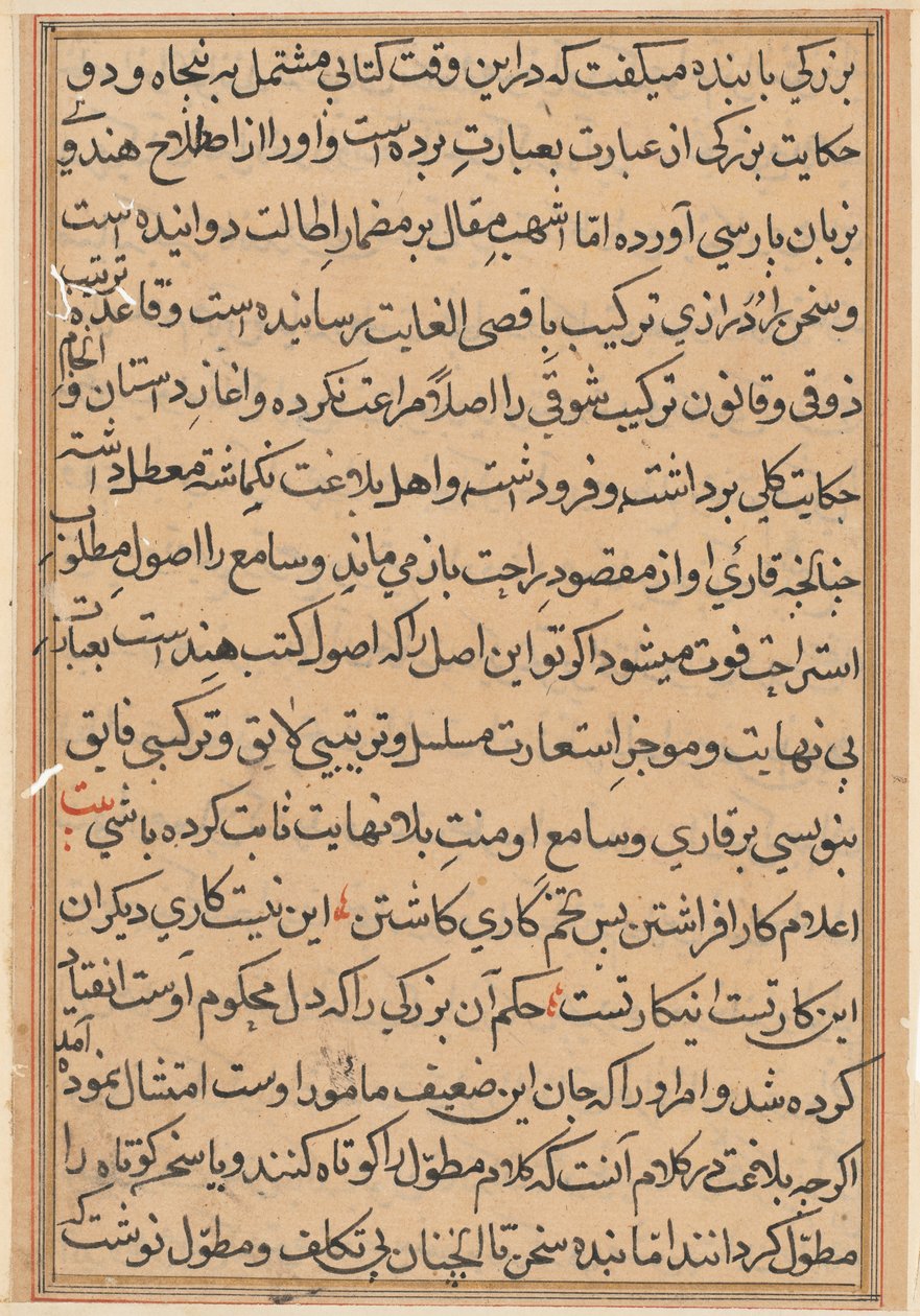 Oldal a Papagáj meséiből Tuti-nama: szövegoldal, c. 1560. alkotó: Unbekannt