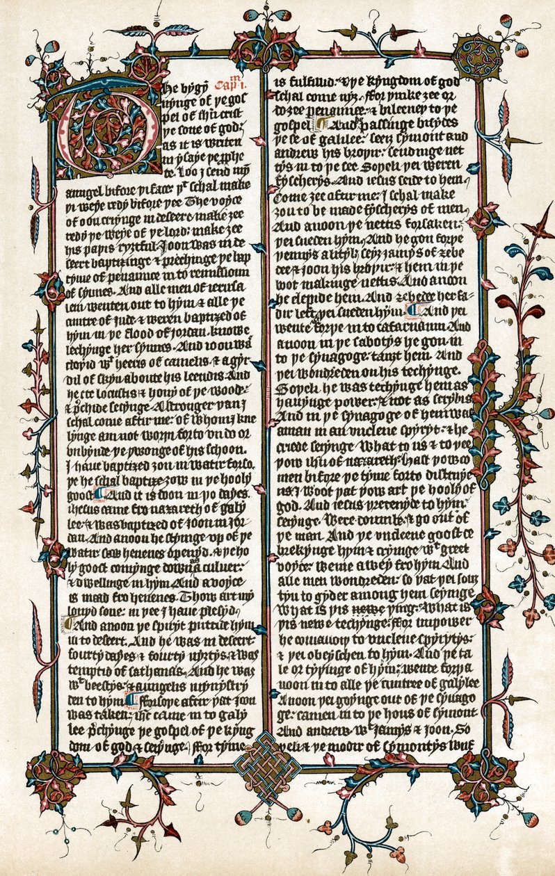Oldal a Wycliffes bibliafordításból angolra, c1400 alkotó: Unbekannt
