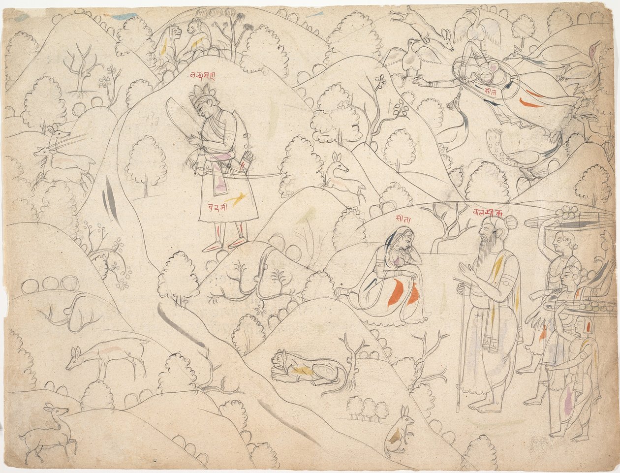 Oldal a 19. század első negyedében található Ráma szétszórt Ramayana történetéből. alkotó: Unbekannt