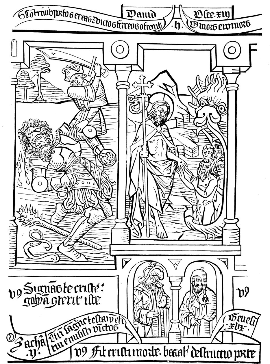 A Biblia Pauperum oldala Szegények Bibliája, 15. század alkotó: Unbekannt