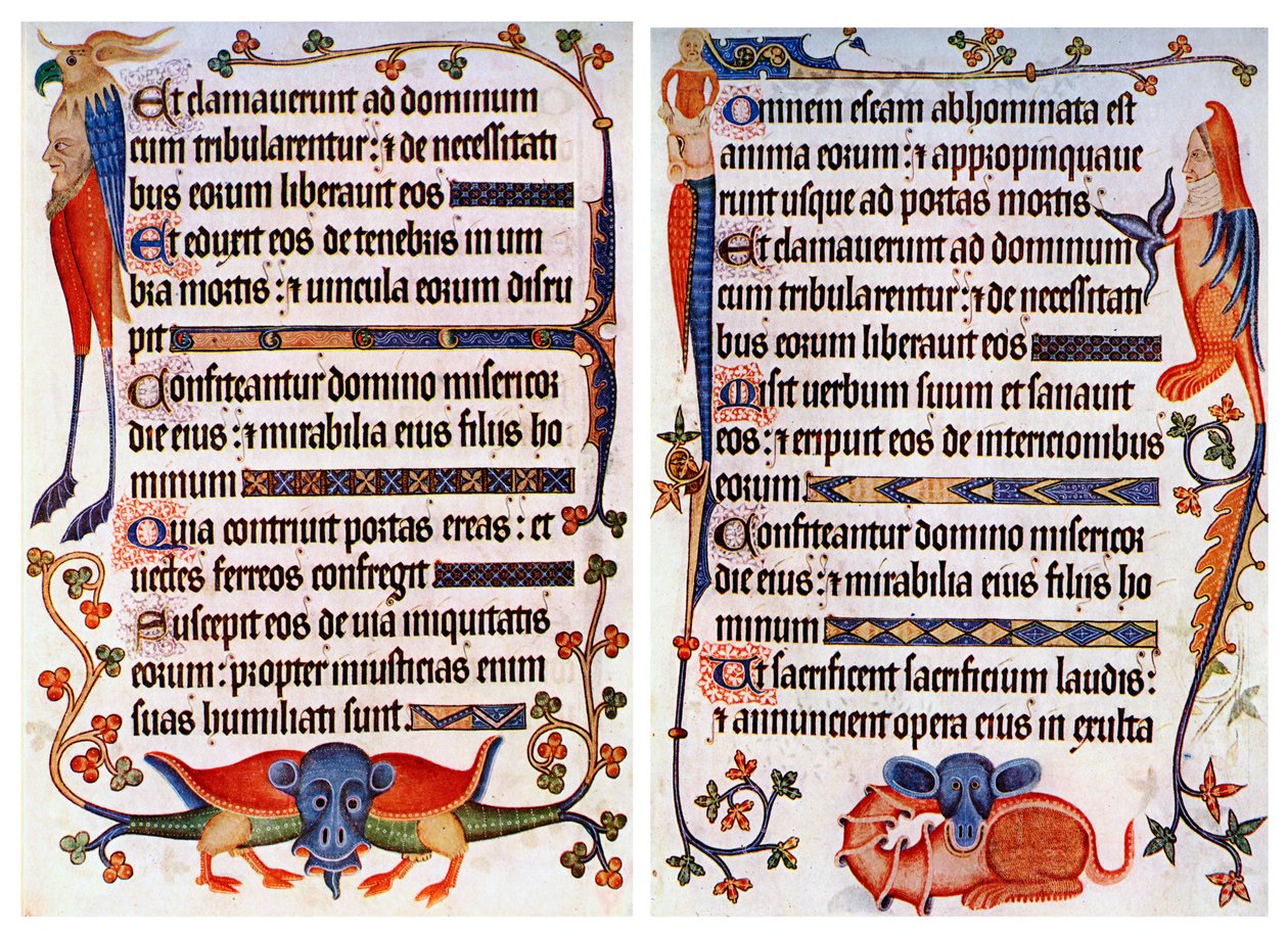 Illusztrált szöveg oldala a Luttrell Zsoltárból, c1300-c1340, c1900-1920 alkotó: Unbekannt