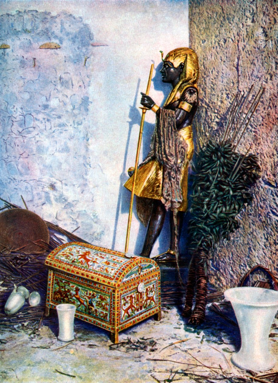 Festett ruhaláda, amely a Tutanhamensz szobor lábánál fekszik, Egyiptom, 1933-1934 alkotó: Unbekannt