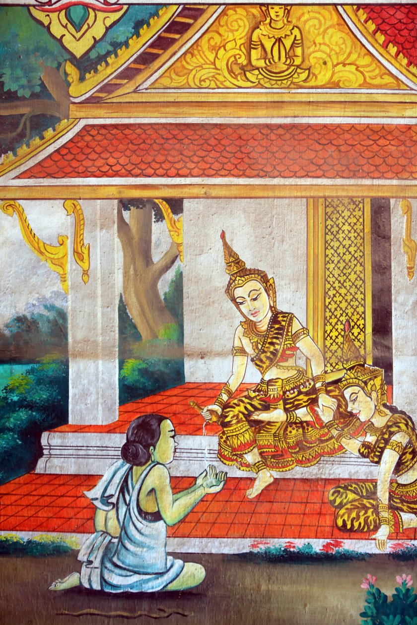 Sákjamuni Buddha élettörténetét ábrázoló festmény. Wat Naxai. Vientiane. Laosz, 20151106, Vientiane, Laosz alkotó: Unbekannt