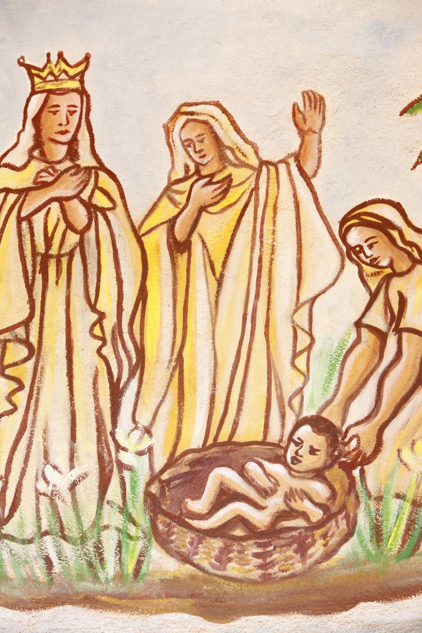 Festmény a Togói Boldogasszony templomban: Mózes megmentve, Togoville, Togo alkotó: Unbekannt