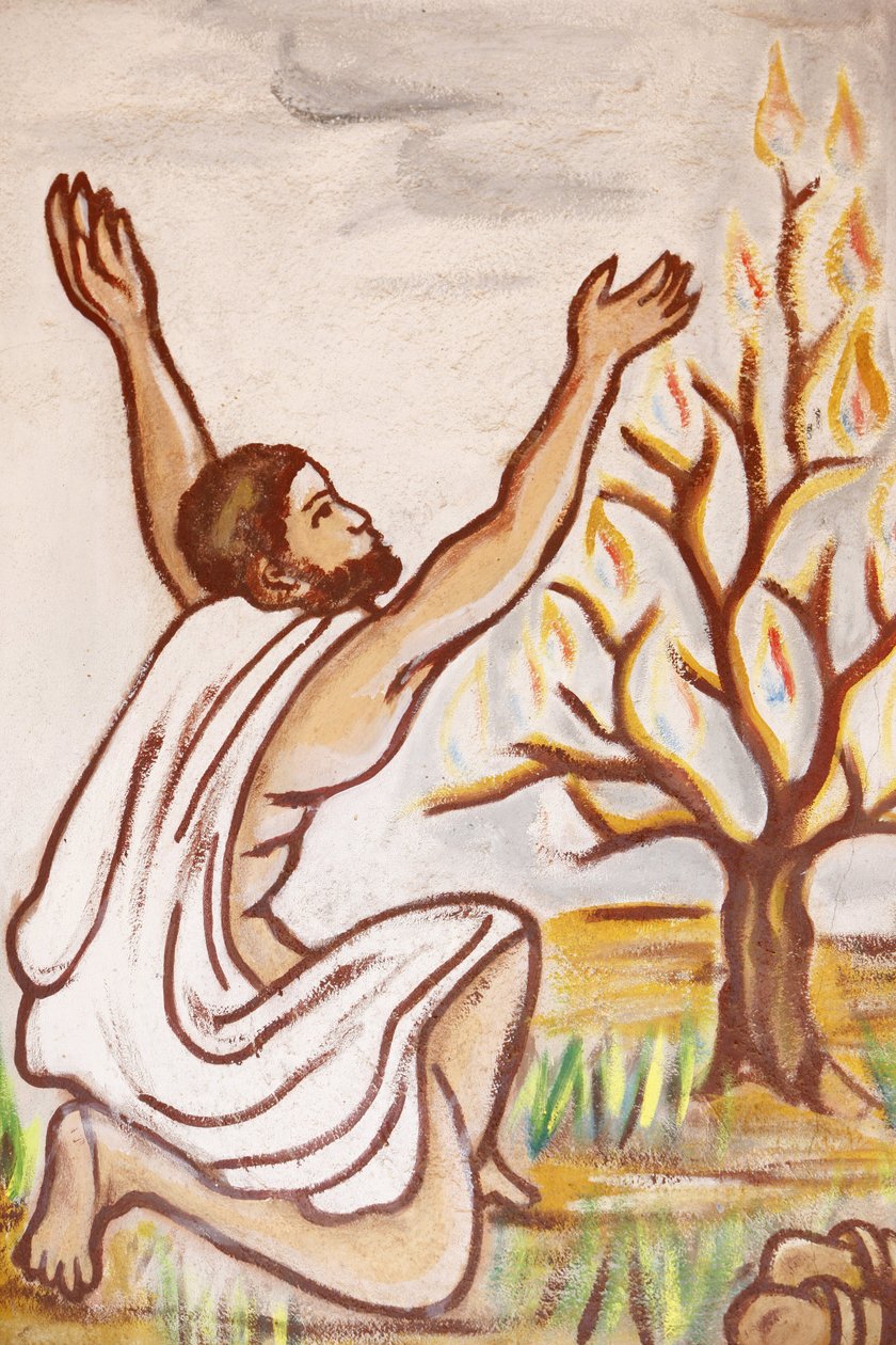 Festmény a togói Boldogasszony templomban: Az égő bokor, Togoville, Togo alkotó: Unbekannt