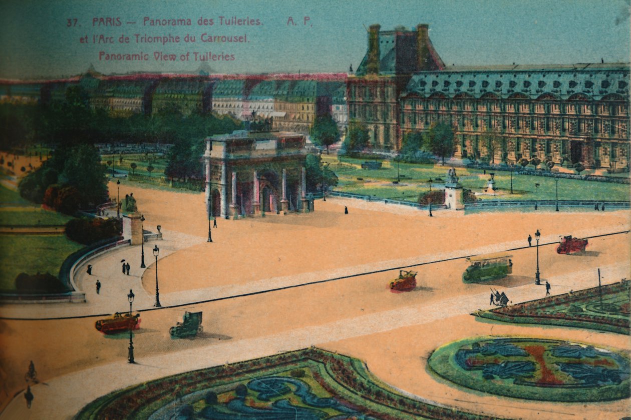 Panorámás kilátás a Tuileriákra és a Diadalívre du Carrousel, Párizs, 1920 alkotó: Unbekannt