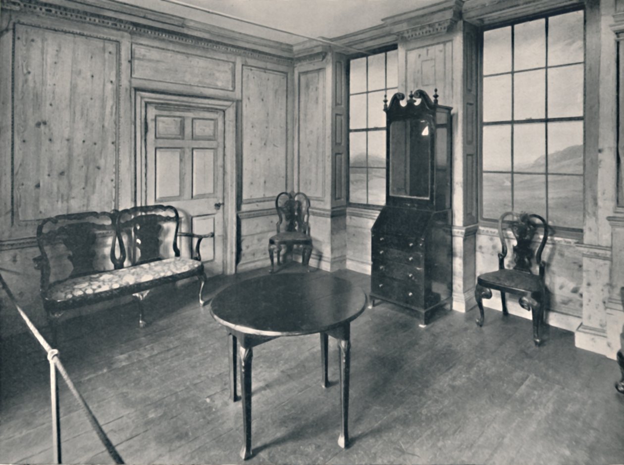 Burkolt szoba, körülbelül 1740-ből származó bútorokkal, többnyire Anna királynő korabeli bútorokkal, 1927 alkotó: Unbekannt