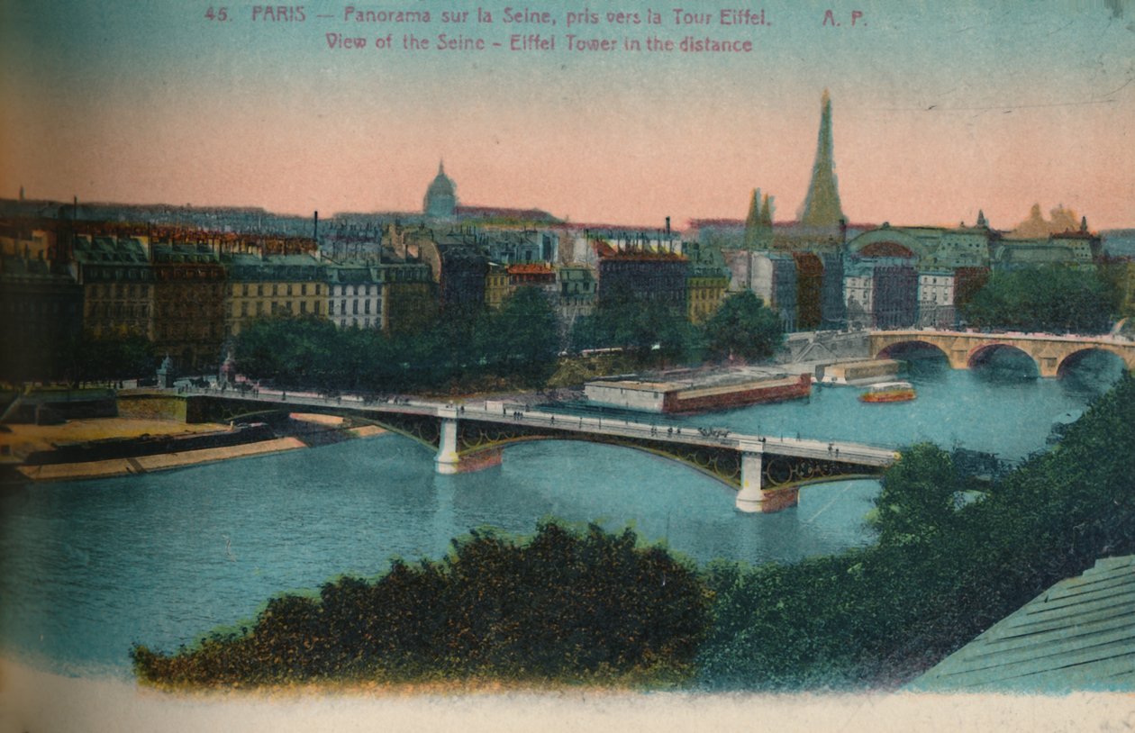 Panoráma a Szajnára az Eiffel-toronnyal a távolban, Párizs, 1920 alkotó: Unbekannt