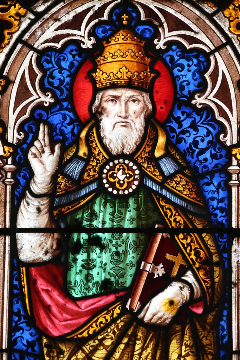 Pape Alexandre Ier (pape de 107 a 116) - Saint Fargeau templom. Ólomüveg ablak. I. Sándor pápa Franciaország alkotó: Unbekannt